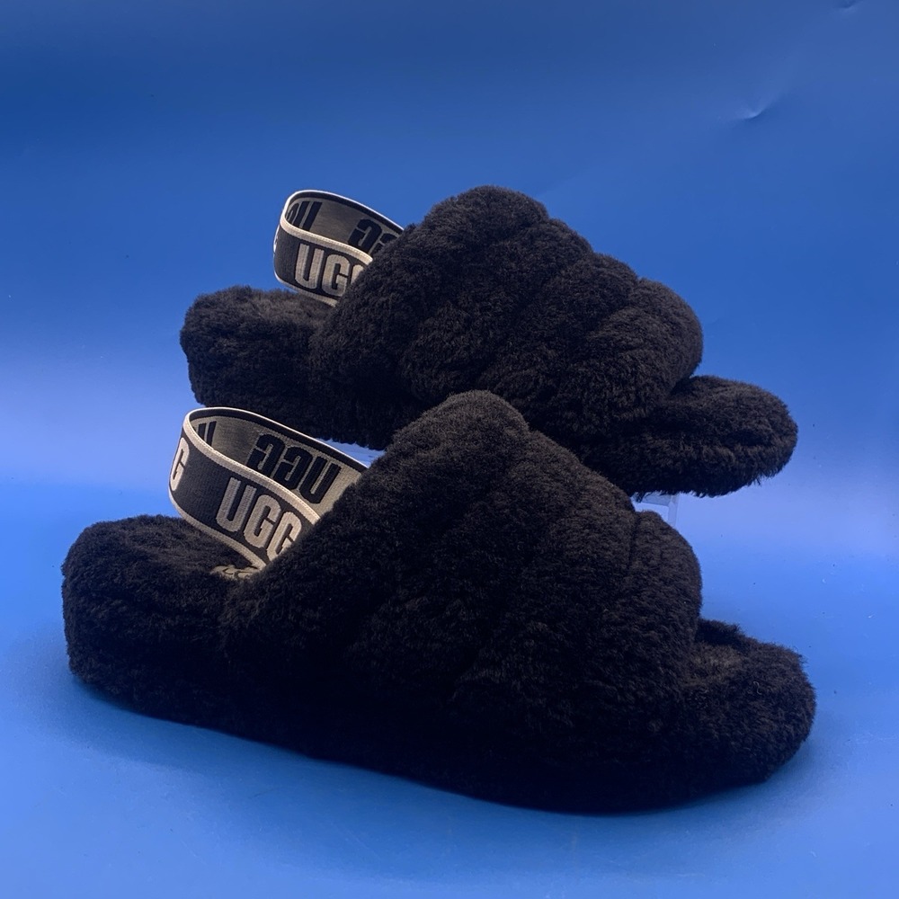 Ugg Fluff Yeah Black Slip On Slingback Slipper Slides - Women's Size 7